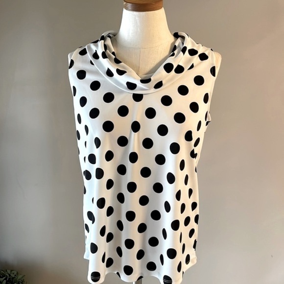 Ann Taylor sleeveless cowl neck/ big dots sleeveless top blouse collar back sz S - Picture 1 of 8